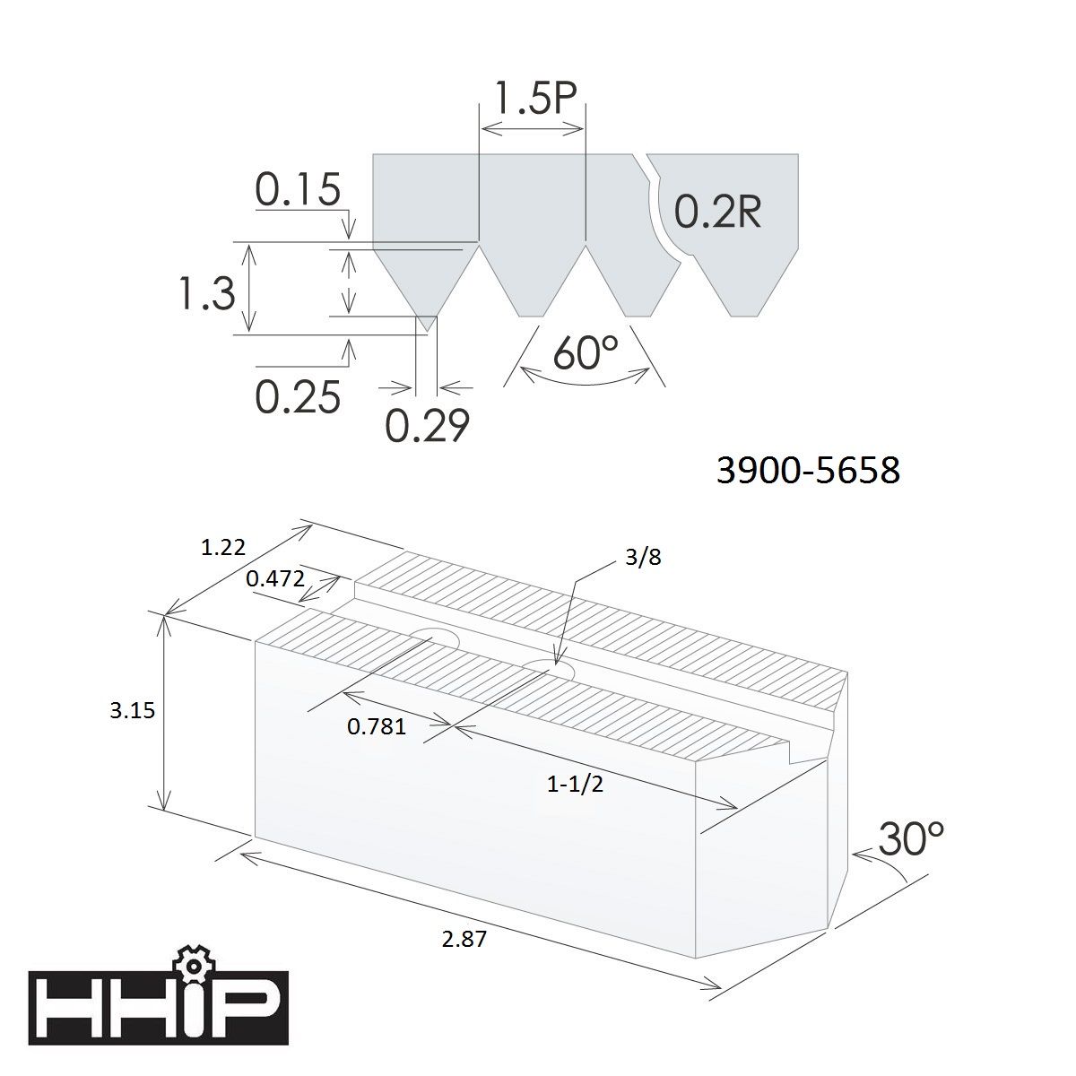 JGO. DE MORDAZAS MAQUINABLES DE ACERO 6"X1.5MMX60° ABS